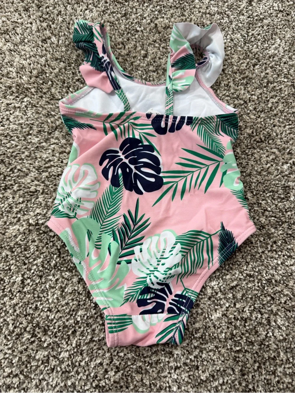 Shade Critters Palm Beach Tropical Pink Palm Leaf Ruffle One-Piece Swimsuit - 6-